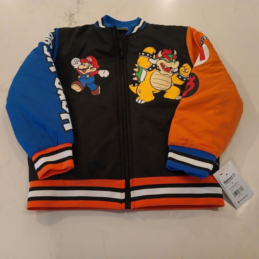Super Mario Brothers And Bowser Boys Bomber Jacket Size 8 Nintendo